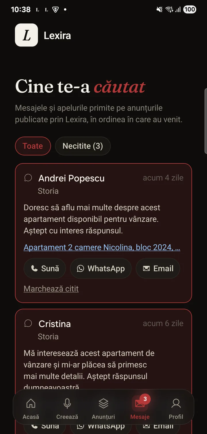 Mesajele primite de la cumpărători